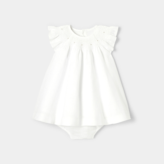 Vestido de cerimónia em linho para bebé menina